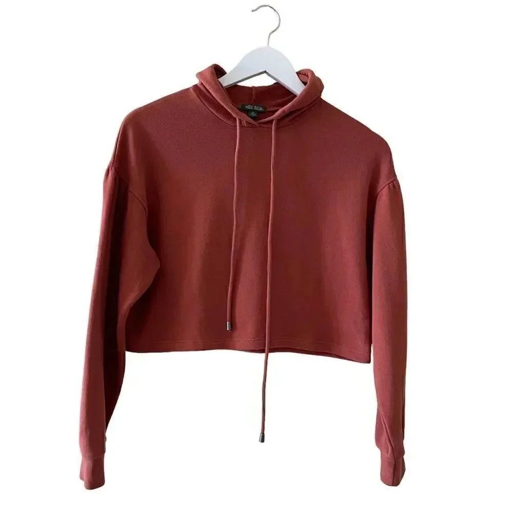 Wild Fable Cropped Boxy Hoodie Loopback Brown Soft Cozy Womens Sweatshirt SZ XS